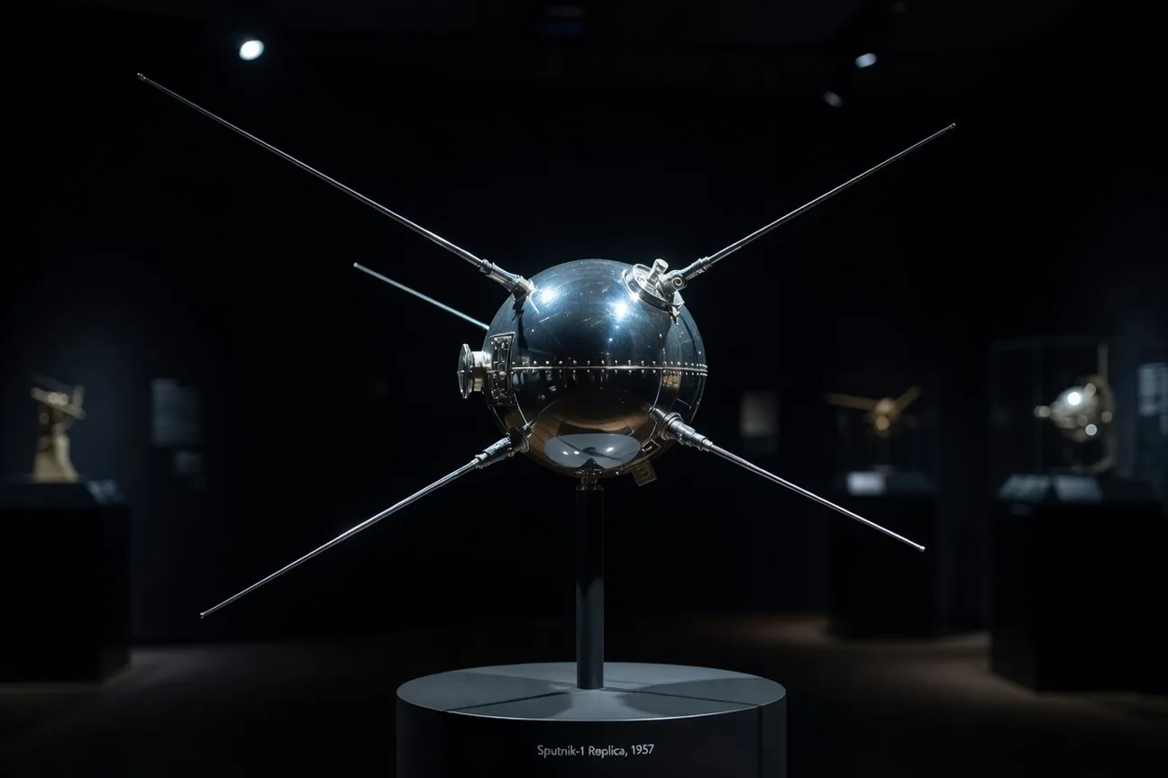 Objet technique soviétique emblématique, symbole de la conquête spatiale et de l'ingénierie de l'ère URSS