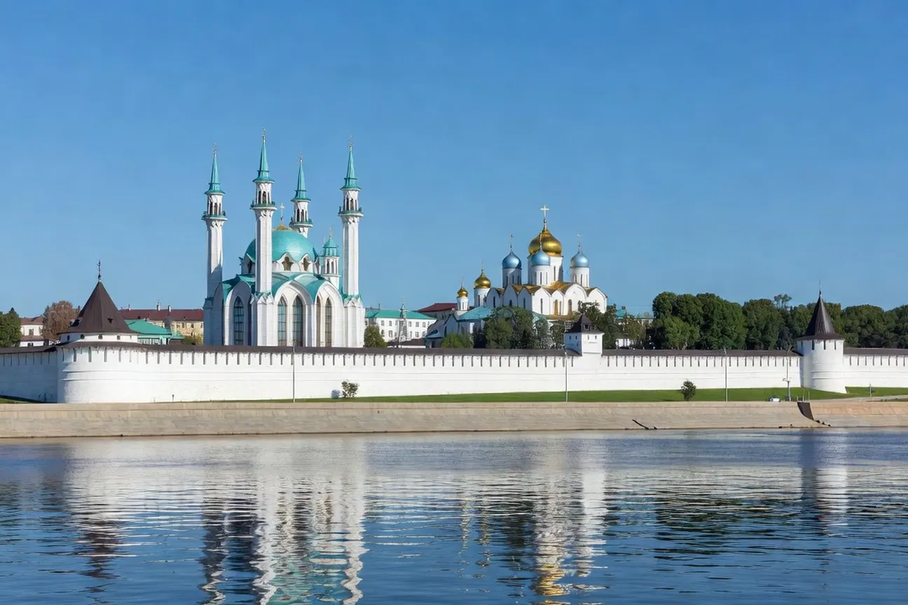 Kremlin de Kazan illuminé au bord de la Volga
