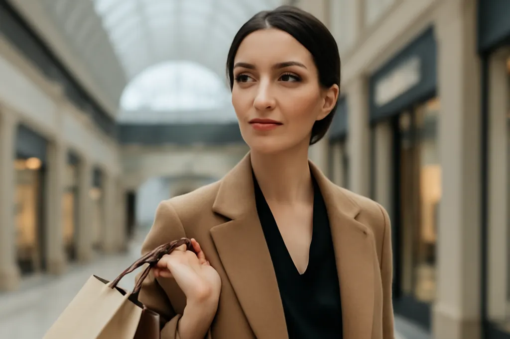 Femme élégante faisant du shopping dans une galerie commerciale moderne à Moscou